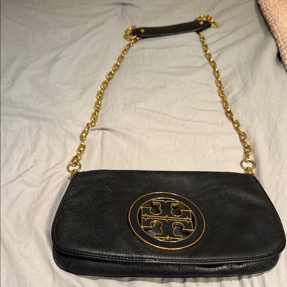 Tory Burch Black and Gold Crossbody Bag with Chain Strap